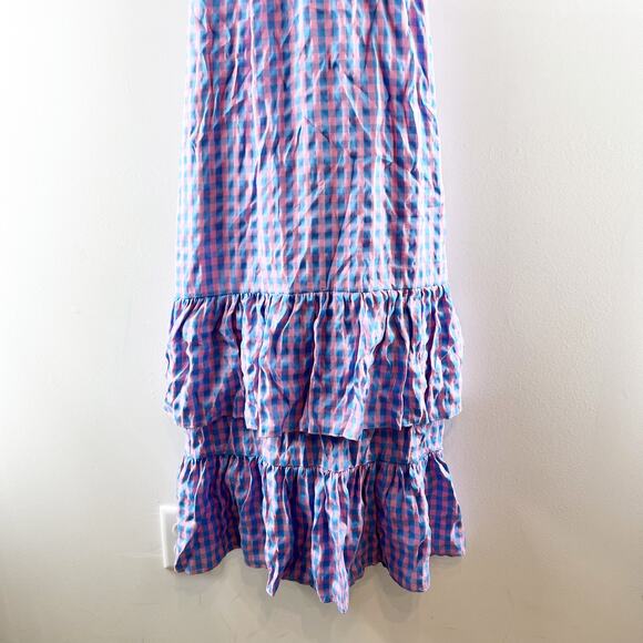 Entro Gingham Print Flutter Sleeve Square Neck Maxi Dress Purple Pink Medium - Picture 11 of 11